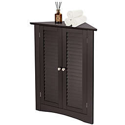 Slickblue Bathroom Corner Storage Freestanding Floor Cabinet with Shutter Door-Brown