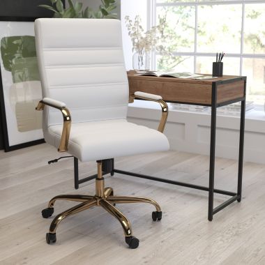 Merrick Lane Milano Contemporary High-Back White Faux Leather Home Office  Chair with Padded Gold Arms | Bed Bath & Beyond