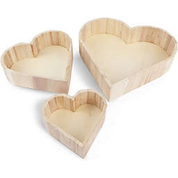Bright Creations Unfinished Wooden Heart Shaped Tray Set for Storage and Display (3 Pack)