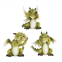 FC Design 3-Piece Hear See Speak No Evil Adorable Green Dragon Statue Fantasy Home Decoration 3.5