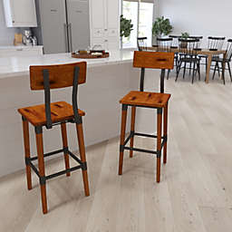 Merrick Lane Breton Bar Height Dining Stools with Steel Supports and Footrest in Walnut Brown - Set Of 2