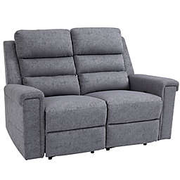 HOMCOM Modern 2 Seater Manual Reclining Sofa Loveseat Couch with Linen Fabric and Thick Sponge Padding for Living Room, Grey