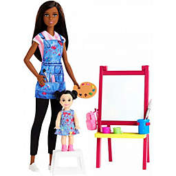 Barbie Art Teacher Playset With Brunette Doll, Toddler Doll, Toy Art Pieces