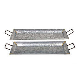 Benzara Decorative Metal Galvanized Trays - Set Of 2