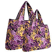 Wrapables Large & Small Foldable Tote Nylon Reusable Grocery Bags, Set of 2, Lavender Bloom