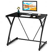 Costway Glass Top Computer Desk Writing Study Workstation
