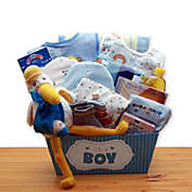 GBDS A Special Delivery New Baby Gift Basket - Blue - baby bath set -  baby boy gift basket