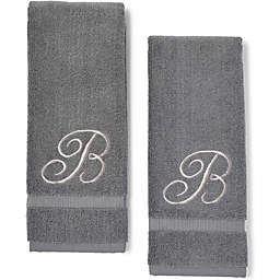 Juvale Monogrammed Hand Towels, Letter B Embroidered Gift (16 x 30 in, Grey, Set of 2)