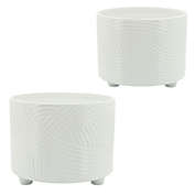 Kingston Living Set of 2 White Ceramic Outdoor Swirl Footed Planters 12"