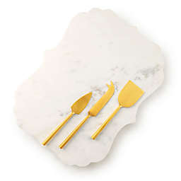 GAURI KOHLI Jubilant Marble Cheese Board With Gold Knives