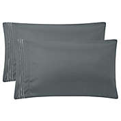 PiccoCasa Set of 2 Brushed Microfiber Zipper Embroidery Pillowcases, 110 gsm Classic Soft Pillow Covers in Home, Dark Gray Standard