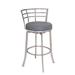 Armen Living Viper 30 Bar Height Swivel Barstool in Brushed Stainless Steel finish with Grey Faux Leather