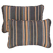 Outdoor Living and Style Set of 2 Sunbrella Greystone Stripes Corded Rectangular Indoor/Outdoor Lumbar Throw Pillows, 24"