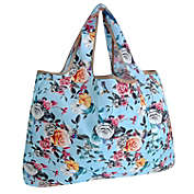 Wrapables Eco-Friendly Large Nylon Reusable Shopping Bag, Roses on Blue