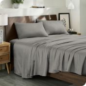 Bare Home 100% Organic Cotton Sheet Set - Silky Smooth Sateen Weave - Warm & Luxurious Sateen (Light Grey, King)