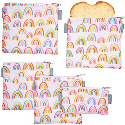 Juvale Set of 5 Colorful Rainbow Reusable Snack Bags with Zipper, 3 Sizes