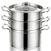 Slickblue 3-Tier Steamer Pot 304 Stainless Steel Steaming Cookware with Glass Lid