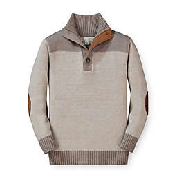 Hope & Henry Boys' Long Sleeve Mock Neck Sweater, Taupe Heather with Elbow Patches, 12-18 Months