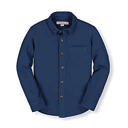Hope & Henry Boys' Long Sleeve Pique Button-Down Shirt, Dark Blue Pique, 6-12 Months