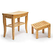 OasisCraft Bamboo Shower Bench Chair with Foot Stool and Free Soap Dish