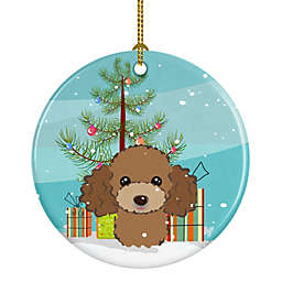 Caroline's Treasures Christmas Tree and Chocolate Brown Poodle Ceramic Ornament 2.8 x 2.8