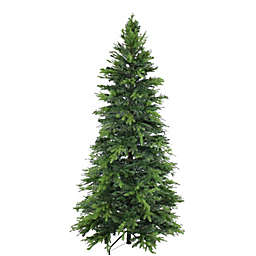 Sunnydaze Indoor Artificial Unlit Slim Christmas Tree with Metal Stand and Hinged Branches - 7' - Green