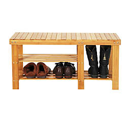 Inq Boutique 90cm Strip Pattern Tiers Bamboo Stool Shoe Rack with Boots Compartment RT