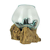 Zeckos Melted Glass On Teak Driftwood Decorative Bowl/Vase/Terrarium Planter 8 Inches High