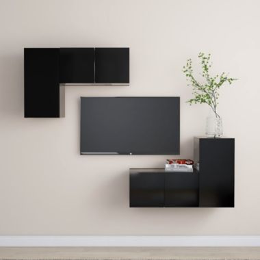 vidaXL 4 Piece TV Cabinet Set Black Engineered Wood. View a larger version of this product image.