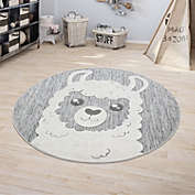 Paco Home Round Kids Rug Llama Motif with Contour Cut in Mottled Grey