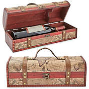 Okuna Outpost Treasure Chest Wooden Wine Box for Bottle or Champagne, Map Pattern Storage Case for Drinks (14 x 5 x 4.5 In)