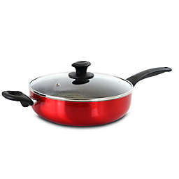 Gibson Oster Merrion 3.5 Quart Nonstick Aluminum Saute Pan with Glass Lid in Red