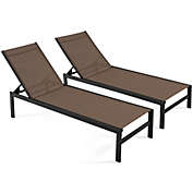 Gymax Set of 2 Aluminum Patio Chaise Lounge Outdoor Adjustable Lounge Chair W/ 6-Position Backrest