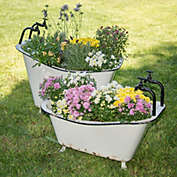 Creative Design Set of 2 White and Black Antique Wash Tub Outdoor Planters 27.5"