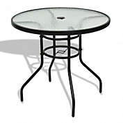 Costway 32 Inch Patio Tempered Glass Steel Frame Round Table with Convenient Umbrella Hole