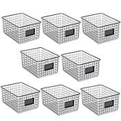 mDesign Metal Food Organizer Storage Basket with Lable Slot, 8 Pack