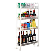 Infinity Merch Kitchen Cart Slim Slide Out Storage Tower Rack 4 Wheels Roll 4 Tier White
