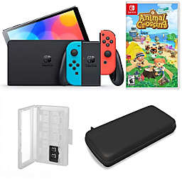 Nintendo Switch OLED in Neon with Animal Crossing and Accessories