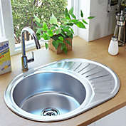 Home Life Boutique Kitchen Sink with Strainer and Trap Oval Stainless Steel