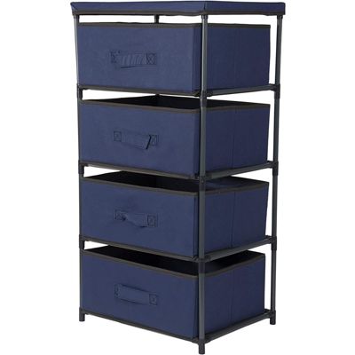 Juvale 4-Tier Drawer Clothes Organizer, Fabric Storage Dresser for Clothing, Linens, Closet Organization (Navy Blue, 16.5 x 13 x 33 In)