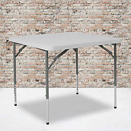 Emma + Oliver 2.79-Foot Square Height Adjustable Granite White Plastic Folding Table