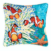 Gallerie II 18" Blue and Orange Tropical Coral Reef Square Outdoor Throw Pillow - Down