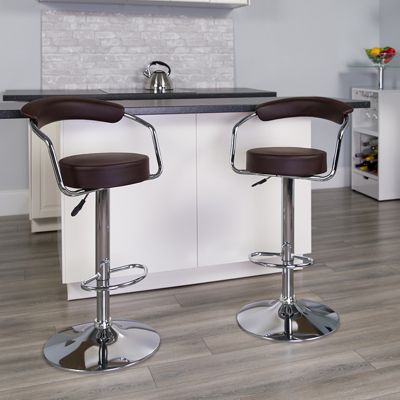 Flash Furniture Contemporary Adjustable Bar Stool in Black and Walnut 