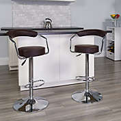Flash Furniture Contemporary Brown Vinyl Adjustable Height Barstool with Arms and Chrome Base