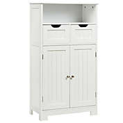 Gymax Bathroom Floor Cabinet Wooden Storage Organizer Side Cabinet W/2 Drawer 2 Doors
