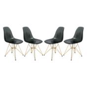 LeisureMod Cresco Molded Plastic Eiffel Side Chair with Gold Base, Set of 4 - Transparent Black