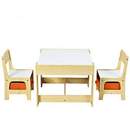 Costway Kids Table Chairs Set With Storage Boxes Blackboard Whiteboard Drawing-Natural