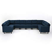 Contemporary Home Living 10-Piece Navy Blue U Shaped Sectional Sofa Set 35.75"