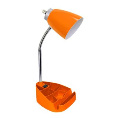 Limelights Gooseneck Organizer Desk Lamp with iPad Tablet Stand Book Holder and Charging Outlet - Orange