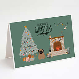 Caroline's Treasures Brown Pug Christmas Everyone Greeting Cards and Envelopes Pack of 8 7 x 5